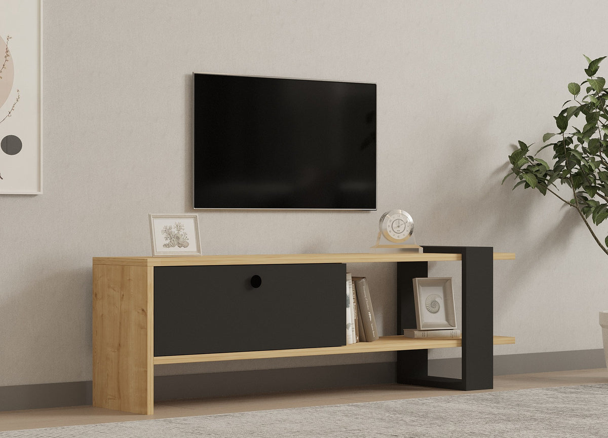 Έπιπλο Τηλεόρασης Kiotari Ανθρακί - Δρυς 120x25x36.8 εκ. Μελαμίνης