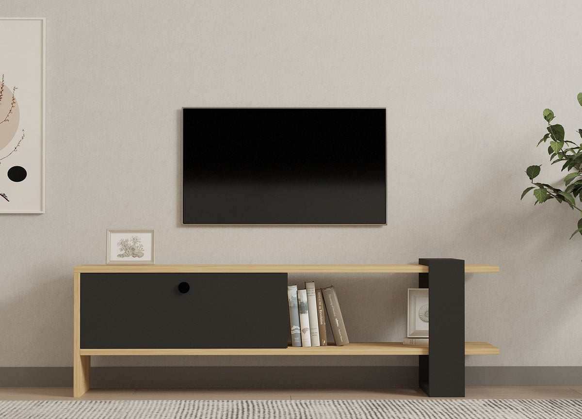 Έπιπλο Τηλεόρασης Kiotari Ανθρακί - Δρυς 120x25x36.8 εκ. Μελαμίνης