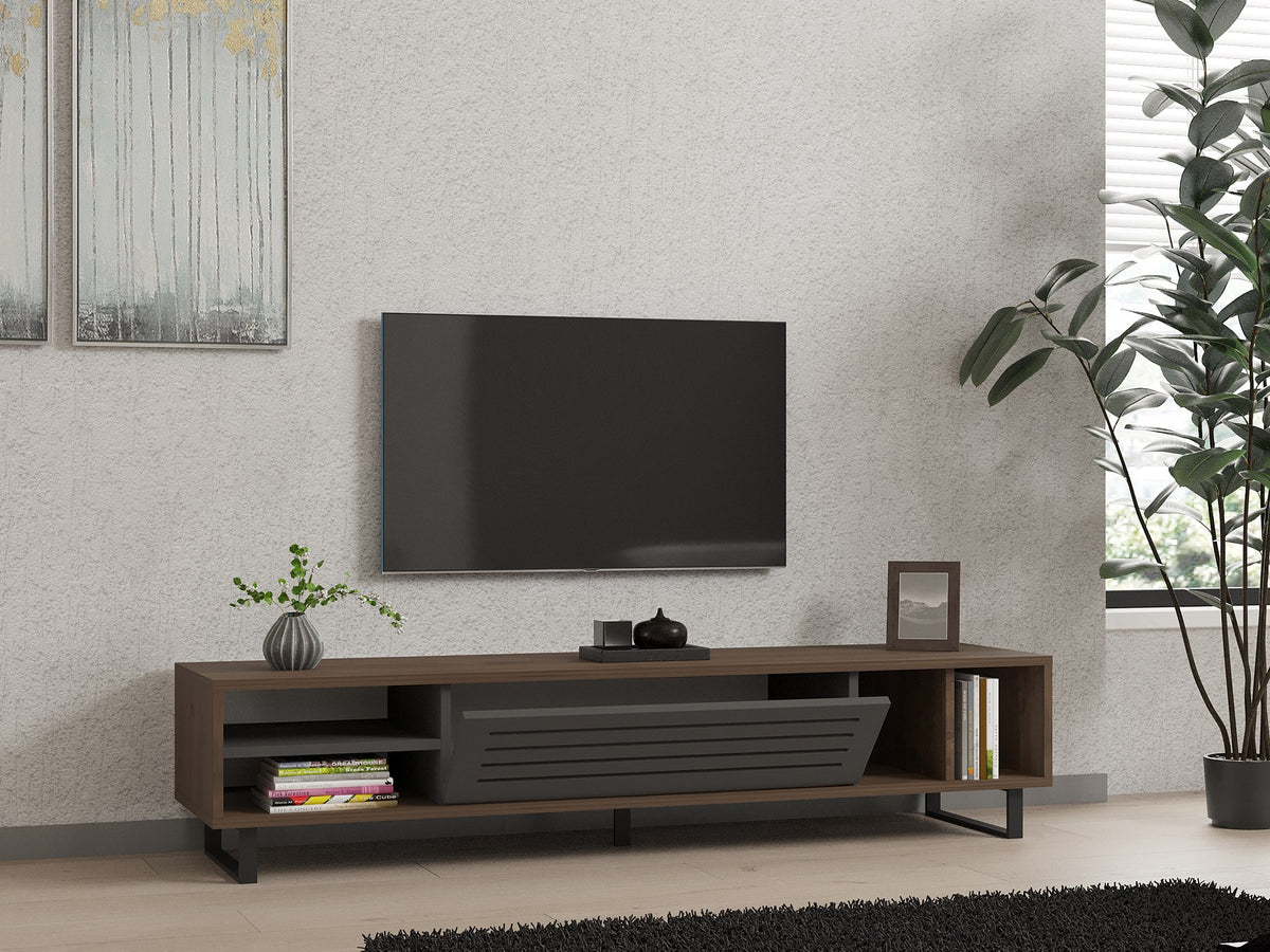 Έπιπλο Τηλεόρασης Samaria Καρυδί - Ανθρακί 160x40x35 εκ. Μελαμίνης