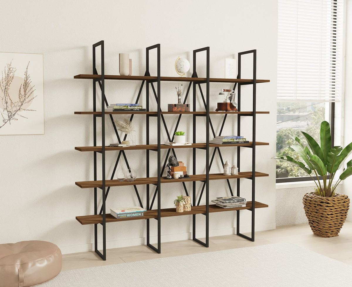 Βιβλιοθήκη Triadi Καρυδί 160x26x160 εκ. Μελαμίνης