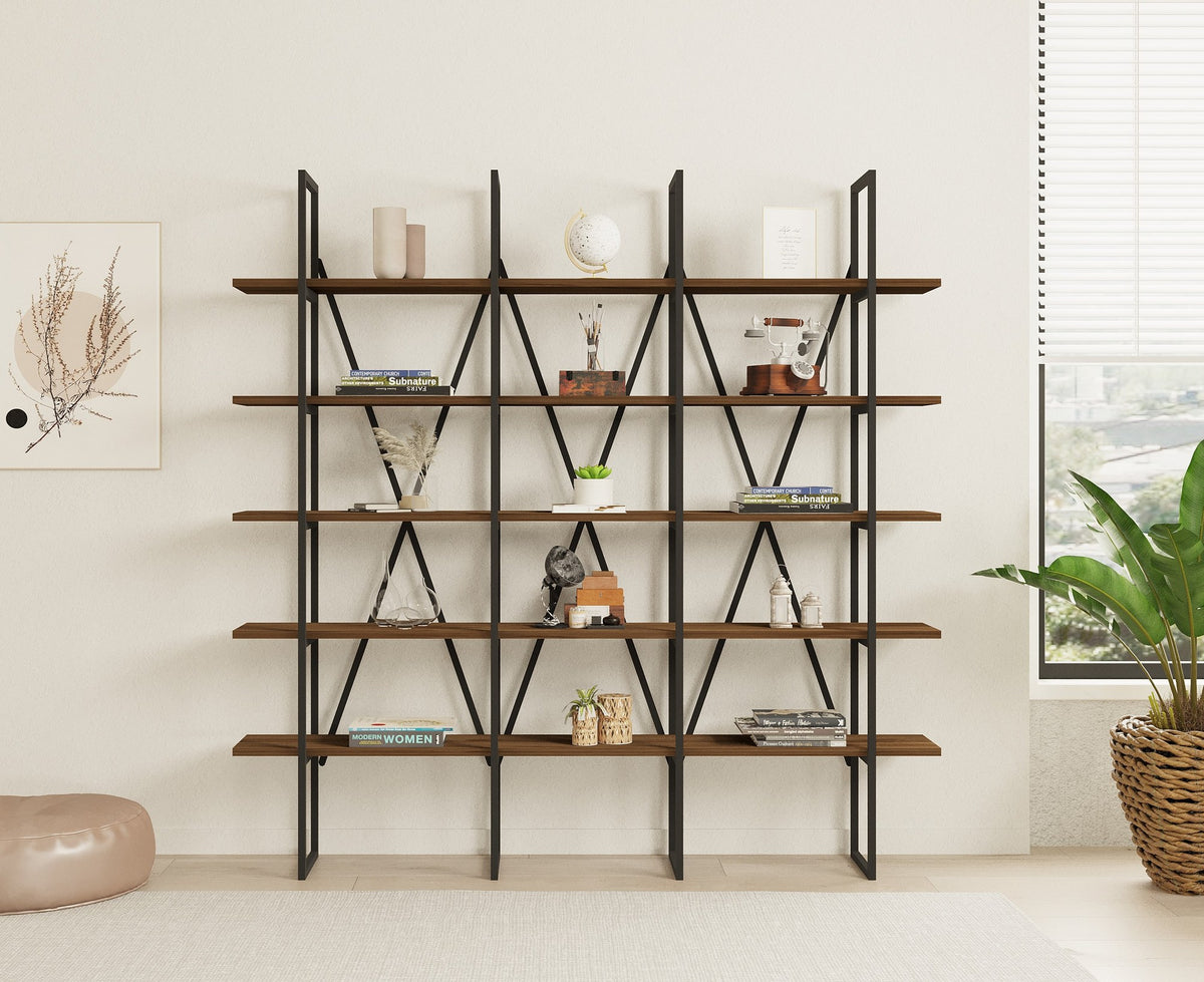 Βιβλιοθήκη Triadi Καρυδί 160x26x160 εκ. Μελαμίνης