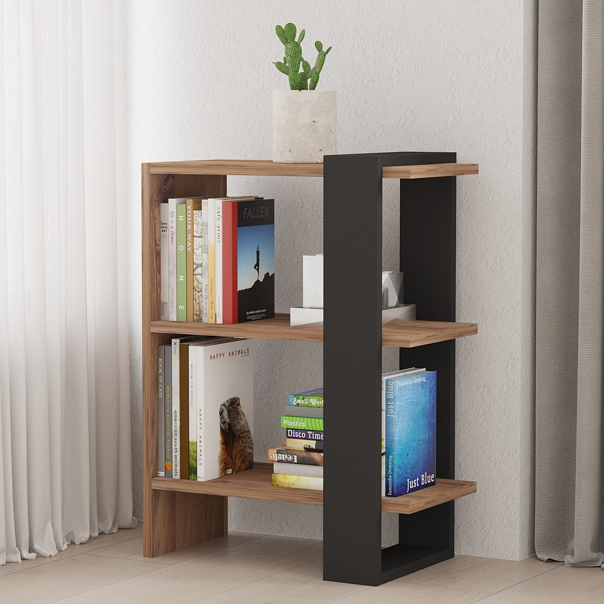Βιβλιοθήκη Aperi Δρυς - Ανθρακί 51.8x25x70 εκ. Μελαμίνης