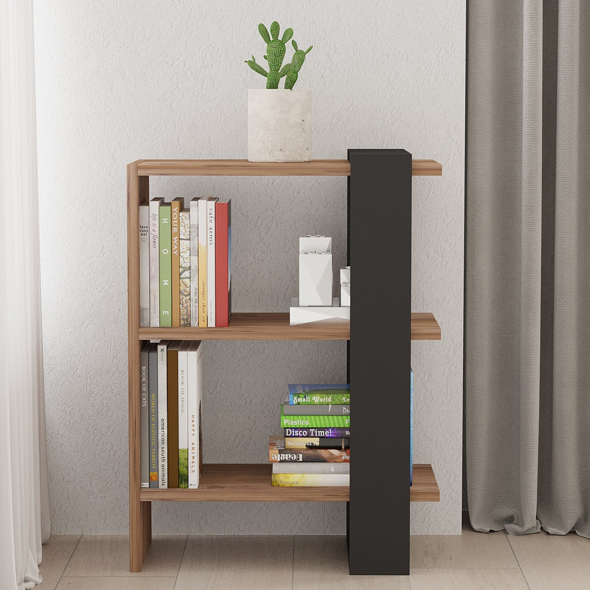 Βιβλιοθήκη Aperi Δρυς - Ανθρακί 51.8x25x70 εκ. Μελαμίνης