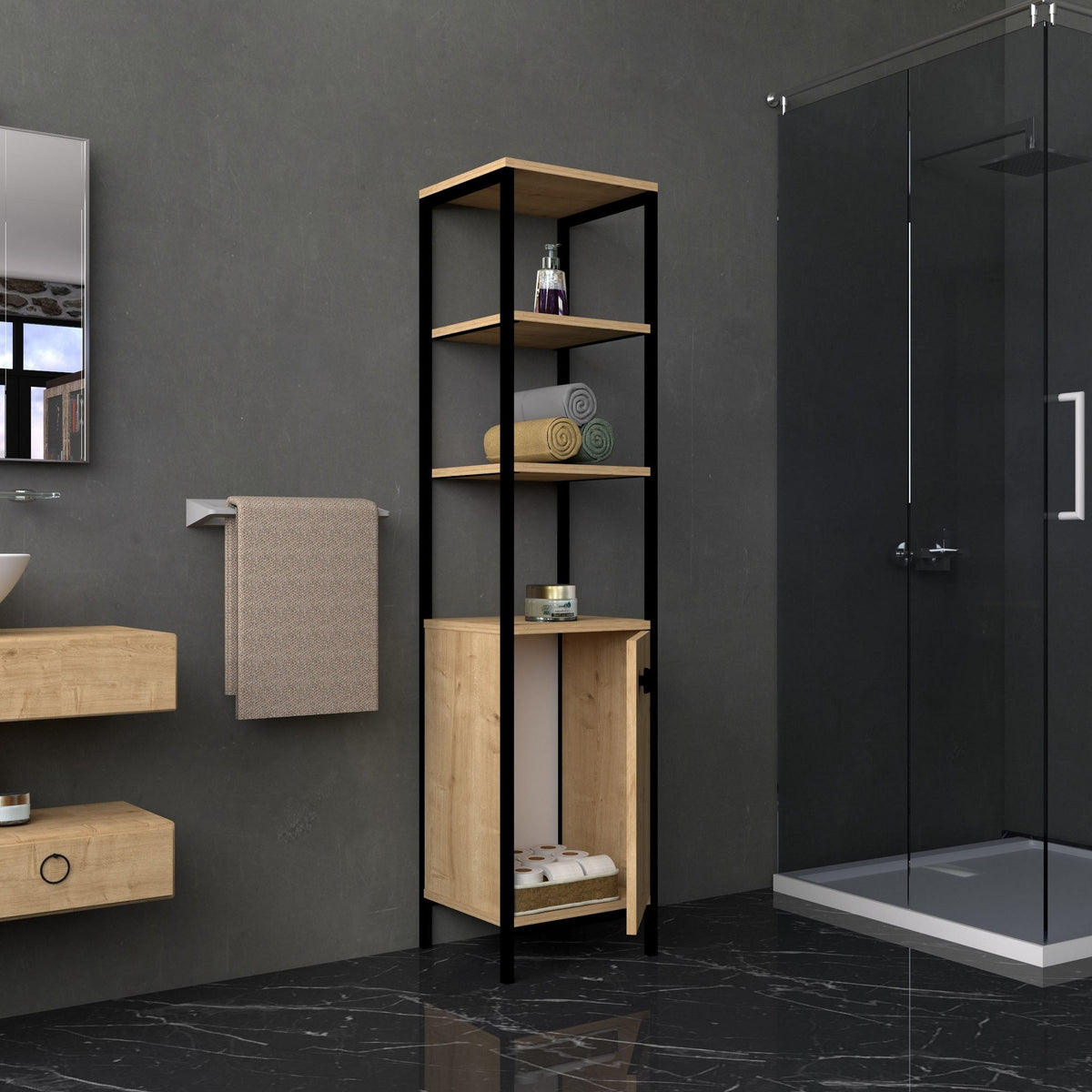 Ντουλάπι Μπάνιου Leonidio Sapphire - Ανθρακί 161.8x34x38 εκ. Μελαμίνης