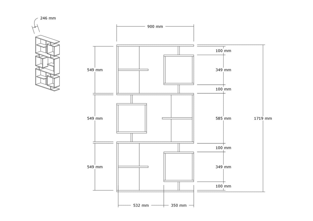 Βιβλιοθήκη Ossa Ατλαντικό Πεύκο - Ανθρακί 90x24.6x171.9 εκ. Μελαμίνης