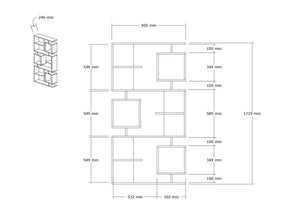 Βιβλιοθήκη Ossa Ατλαντικό Πεύκο - Ανθρακί 90x24.6x171.9 εκ. Μελαμίνης