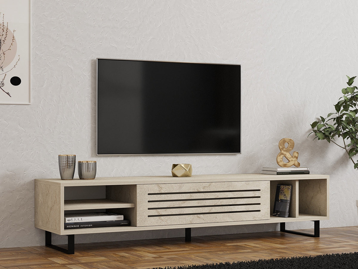 Έπιπλο Τηλεόρασης Kokkari Με Ράφια Travertine 160x40x35 εκ. Μελαμίνης