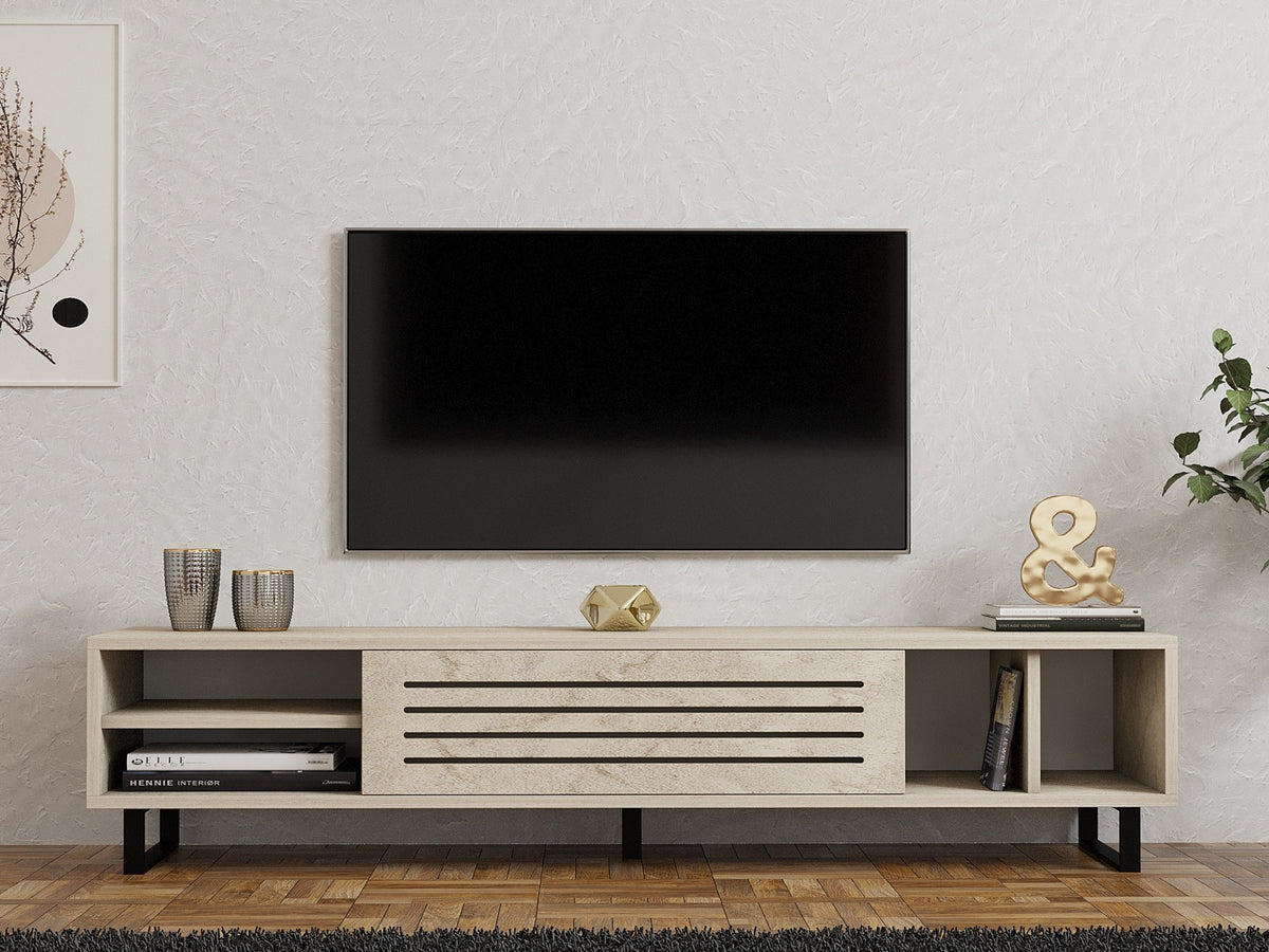 Έπιπλο Τηλεόρασης Kokkari Με Ράφια Travertine 160x40x35 εκ. Μελαμίνης