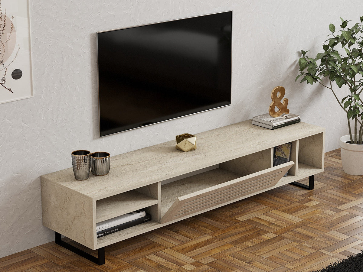 Έπιπλο Τηλεόρασης Kokkari Με Ράφια Travertine 160x40x35 εκ. Μελαμίνης