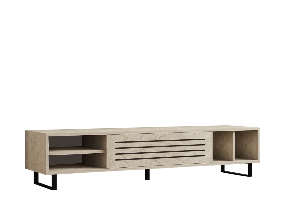 Έπιπλο Τηλεόρασης Kokkari Με Ράφια Travertine 160x40x35 εκ. Μελαμίνης