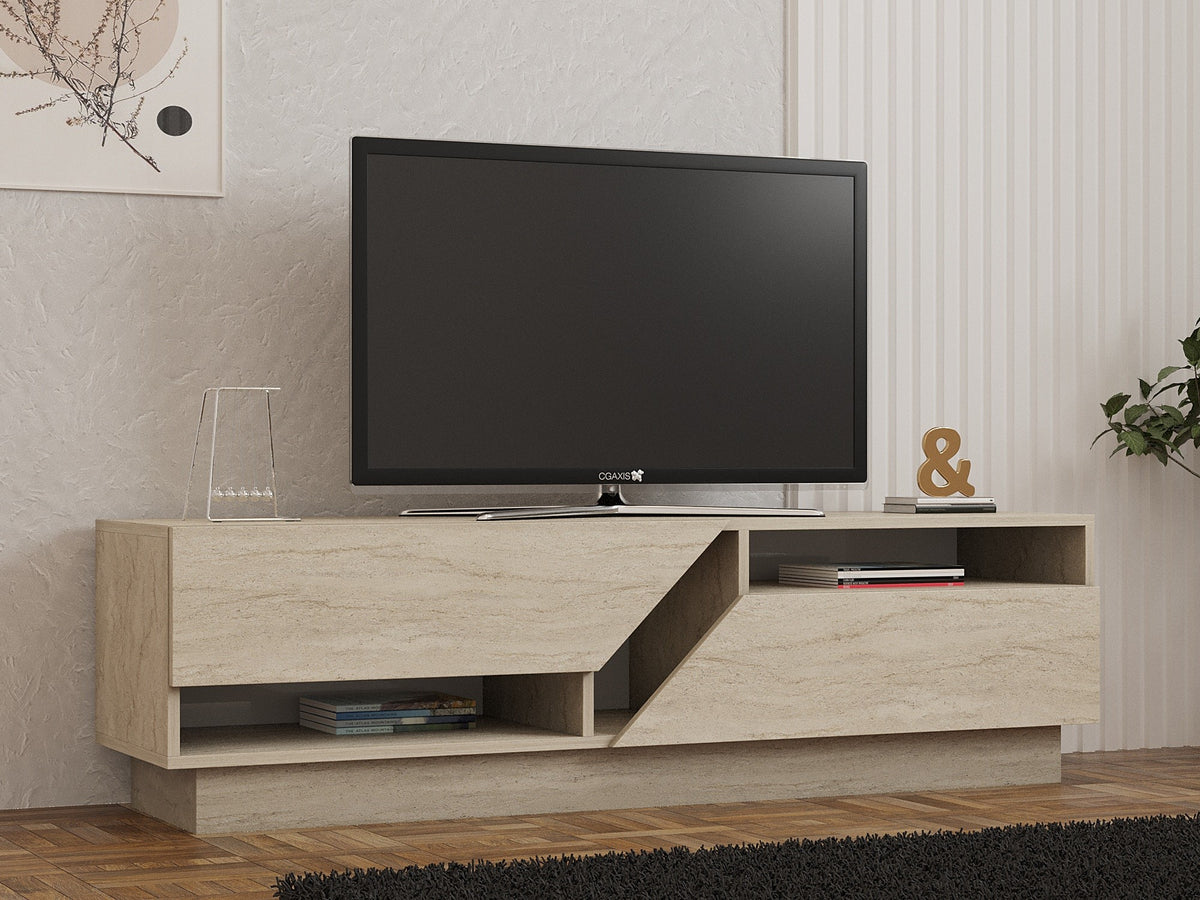 Έπιπλο Τηλεόρασης Kalogria Με Ράφια Travertine 160x40x45 εκ. Μελαμίνης