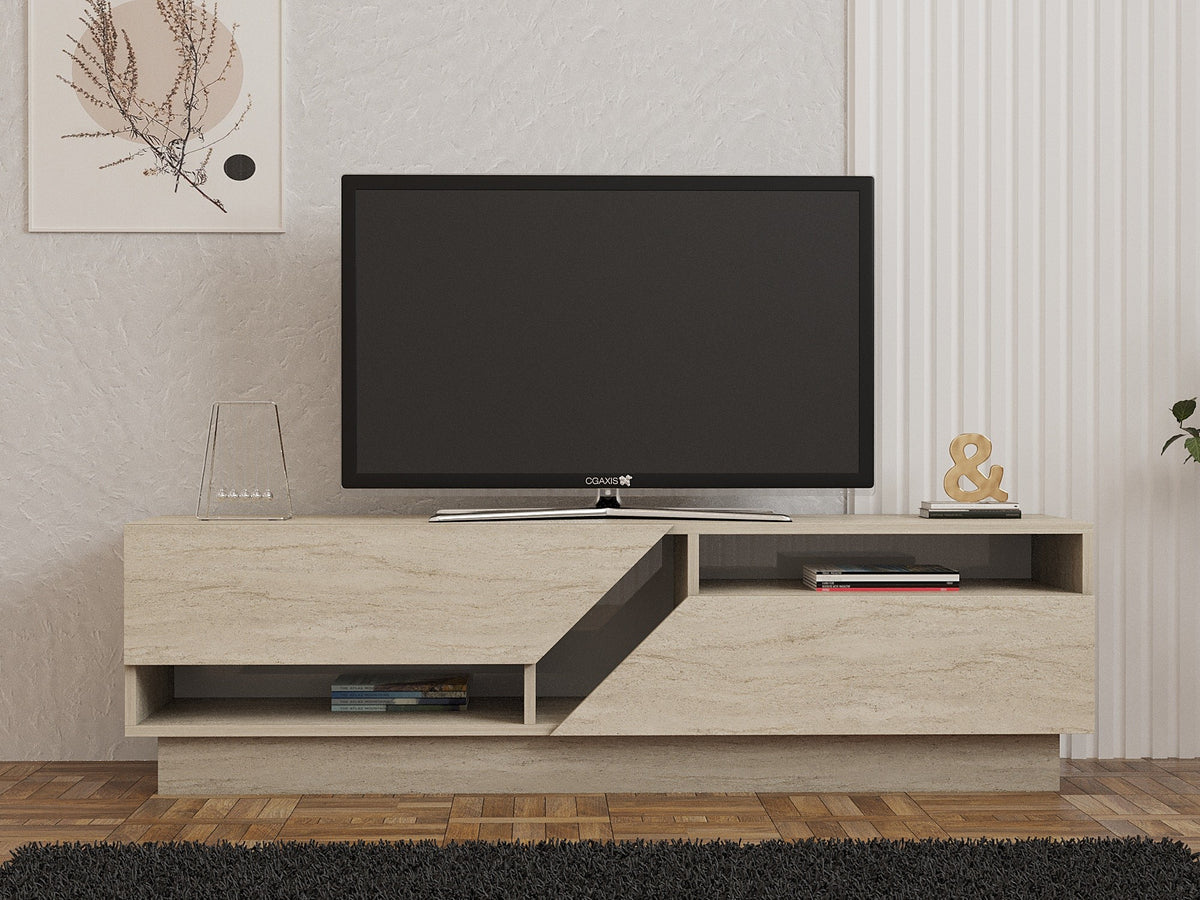 Έπιπλο Τηλεόρασης Kalogria Με Ράφια Travertine 160x40x45 εκ. Μελαμίνης