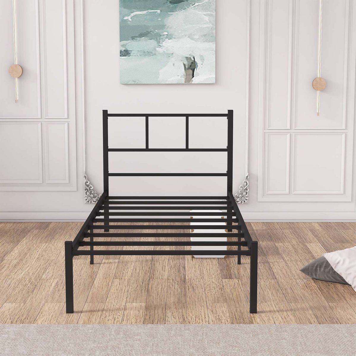 Μονό Κρεβάτι Neochori Μεταλλικό Μαύρο 90x200x85 εκ. Μετάλλου - Pakobazaar