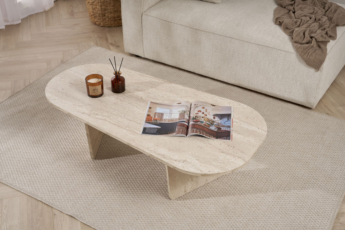 Τραπεζάκι Σαλονιού Ammoudia Travertine 130x65x40 εκ. Μελαμίνης