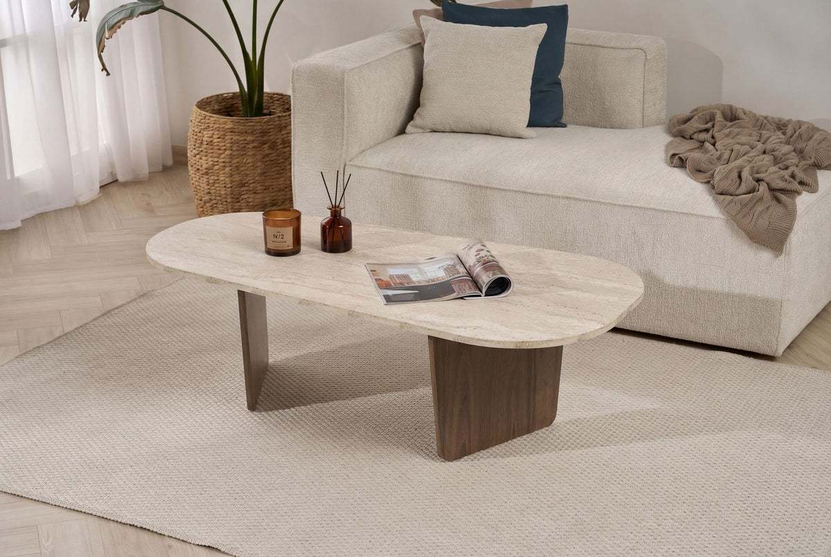 Τραπεζάκι Σαλονιού Ammoudia Travertine - Καρυδί 130x65x40 εκ. Μελαμίνης