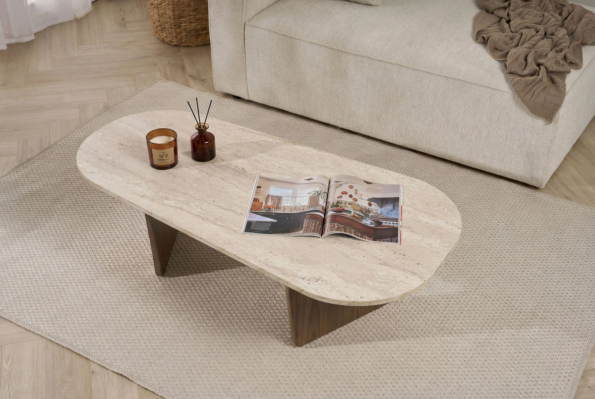 Τραπεζάκι Σαλονιού Ammoudia Travertine - Καρυδί 130x65x40 εκ. Μελαμίνης