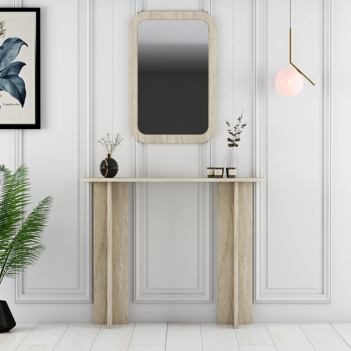 Τουαλέτα Thrapsano Με Καθρέφτη Travertine 105x30x85 εκ. Μελαμίνης