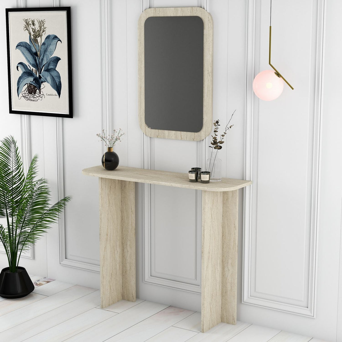 Τουαλέτα Thrapsano Με Καθρέφτη Travertine 105x30x85 εκ. Μελαμίνης