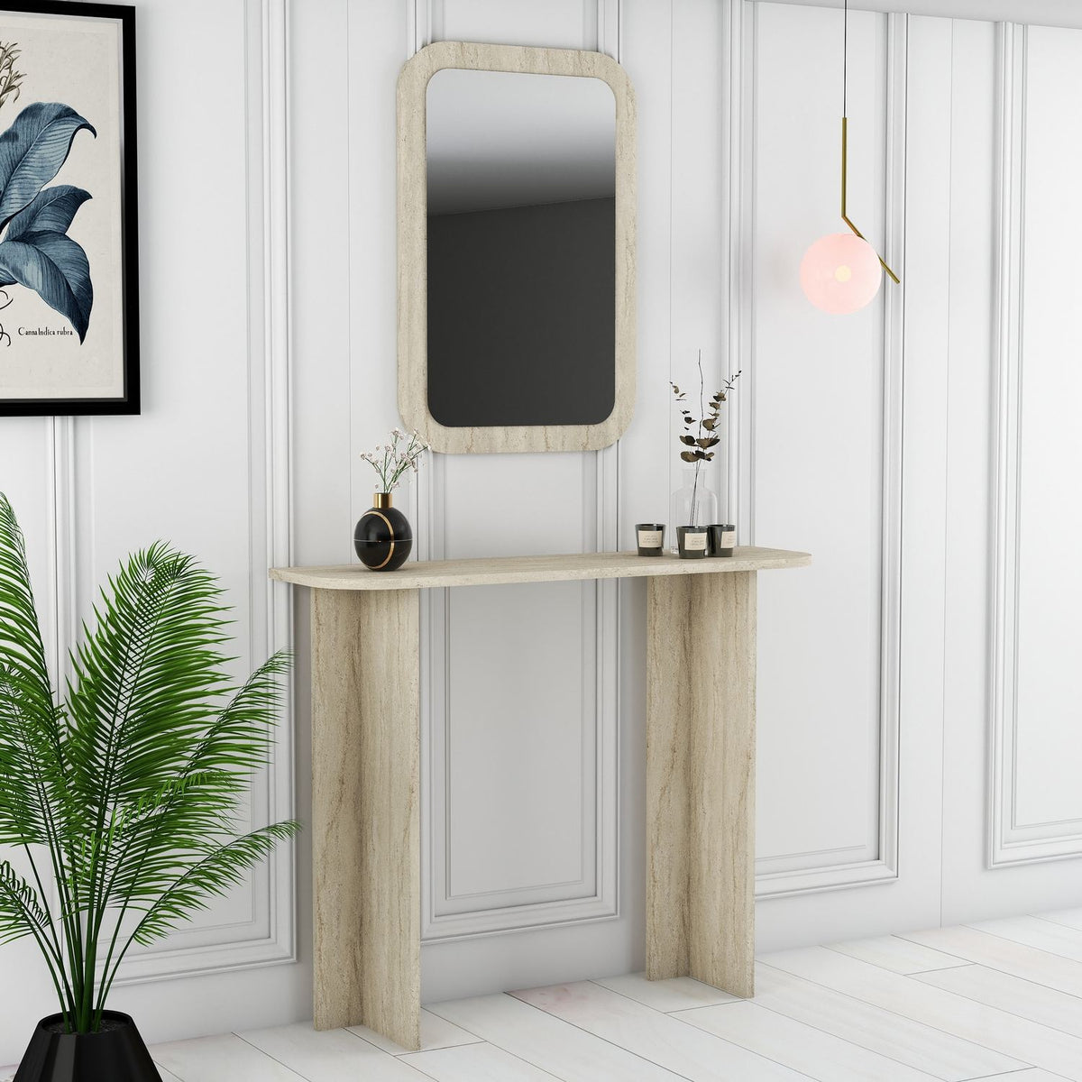 Τουαλέτα Thrapsano Με Καθρέφτη Travertine 105x30x85 εκ. Μελαμίνης