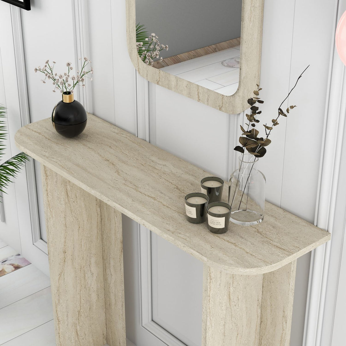Τουαλέτα Thrapsano Με Καθρέφτη Travertine 105x30x85 εκ. Μελαμίνης
