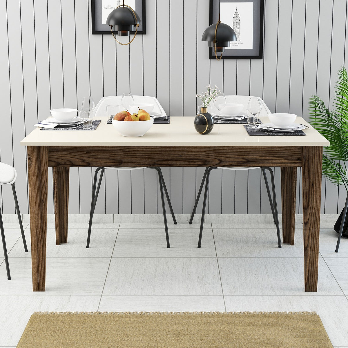 Τραπέζι Τραπεζαρίας Plastira Καρυδί - Κρεμ 145x88x75 εκ. Μελαμίνης