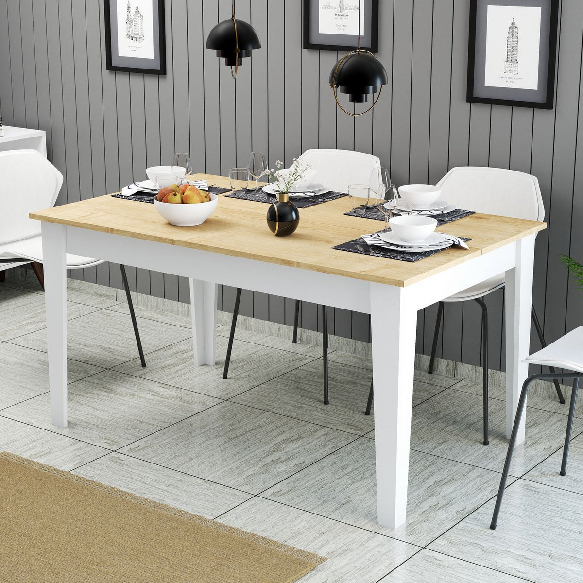 Τραπέζι Τραπεζαρίας Plastira Λευκό - Δρυς 145x88x75 εκ. Μελαμίνης