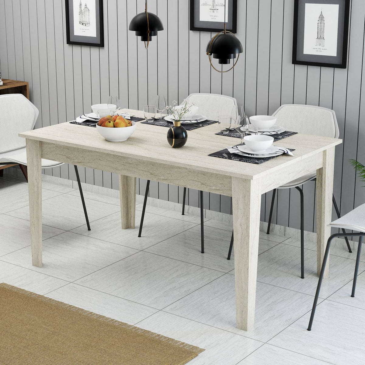 Τραπέζι Τραπεζαρίας Plastira Travertine 145x88x75 εκ. Μελαμίνης