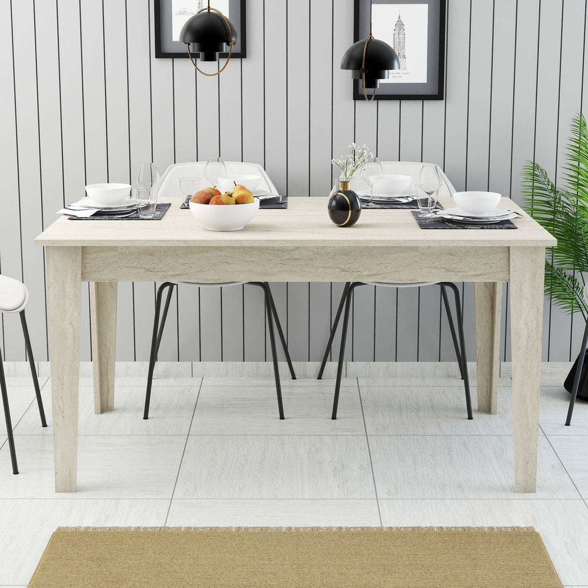 Τραπέζι Τραπεζαρίας Plastira Travertine 145x88x75 εκ. Μελαμίνης