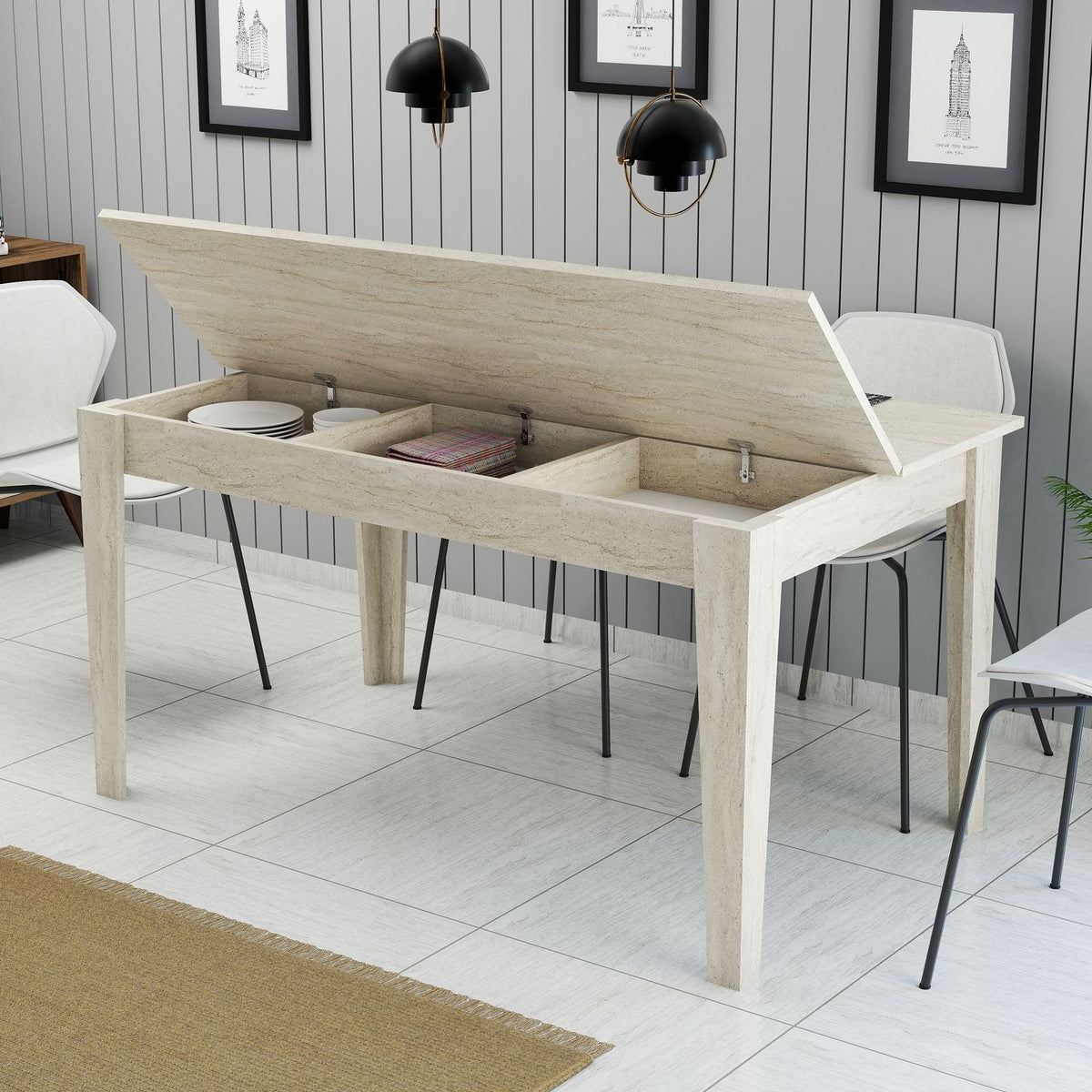 Τραπέζι Τραπεζαρίας Plastira Travertine 145x88x75 εκ. Μελαμίνης