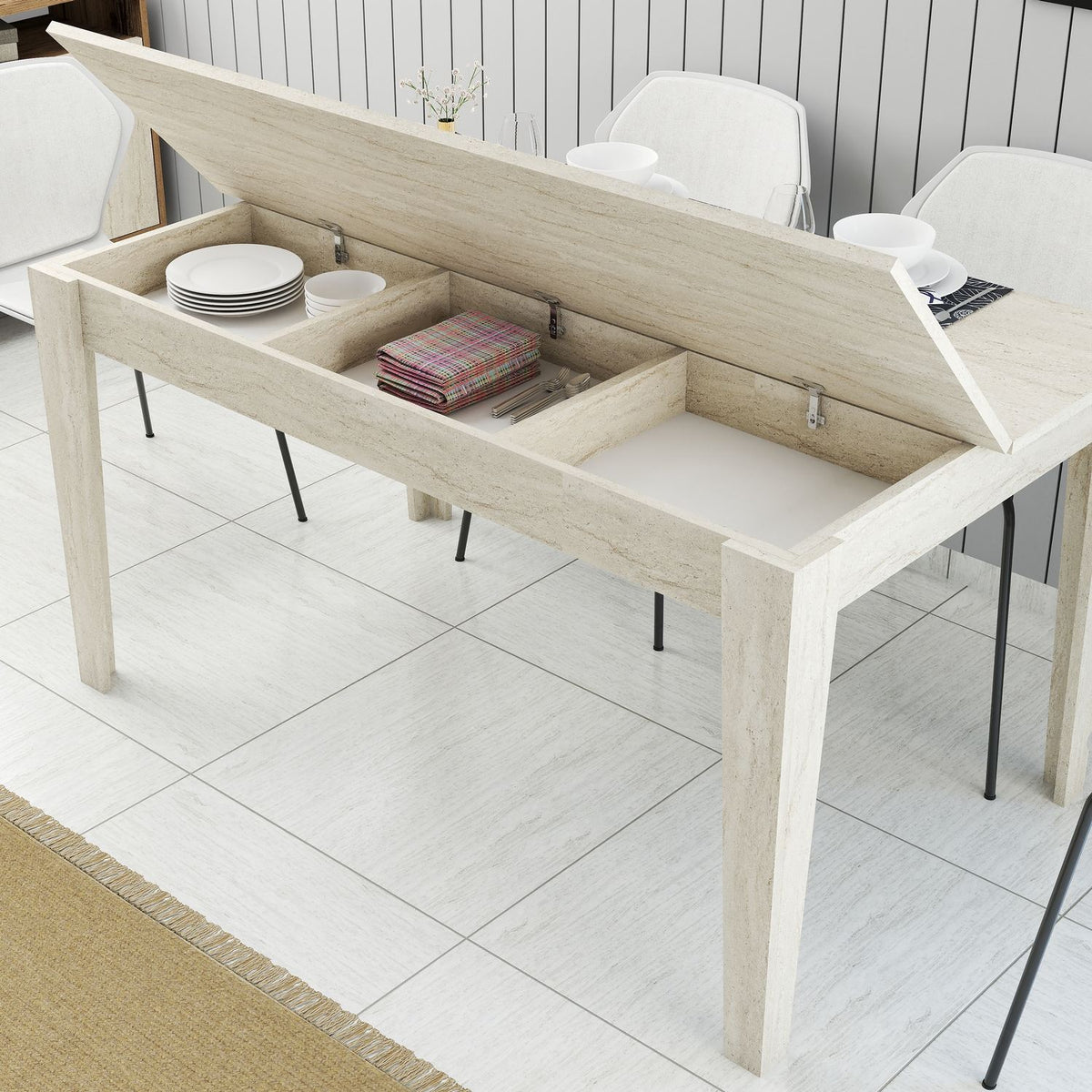 Τραπέζι Τραπεζαρίας Plastira Travertine 145x88x75 εκ. Μελαμίνης