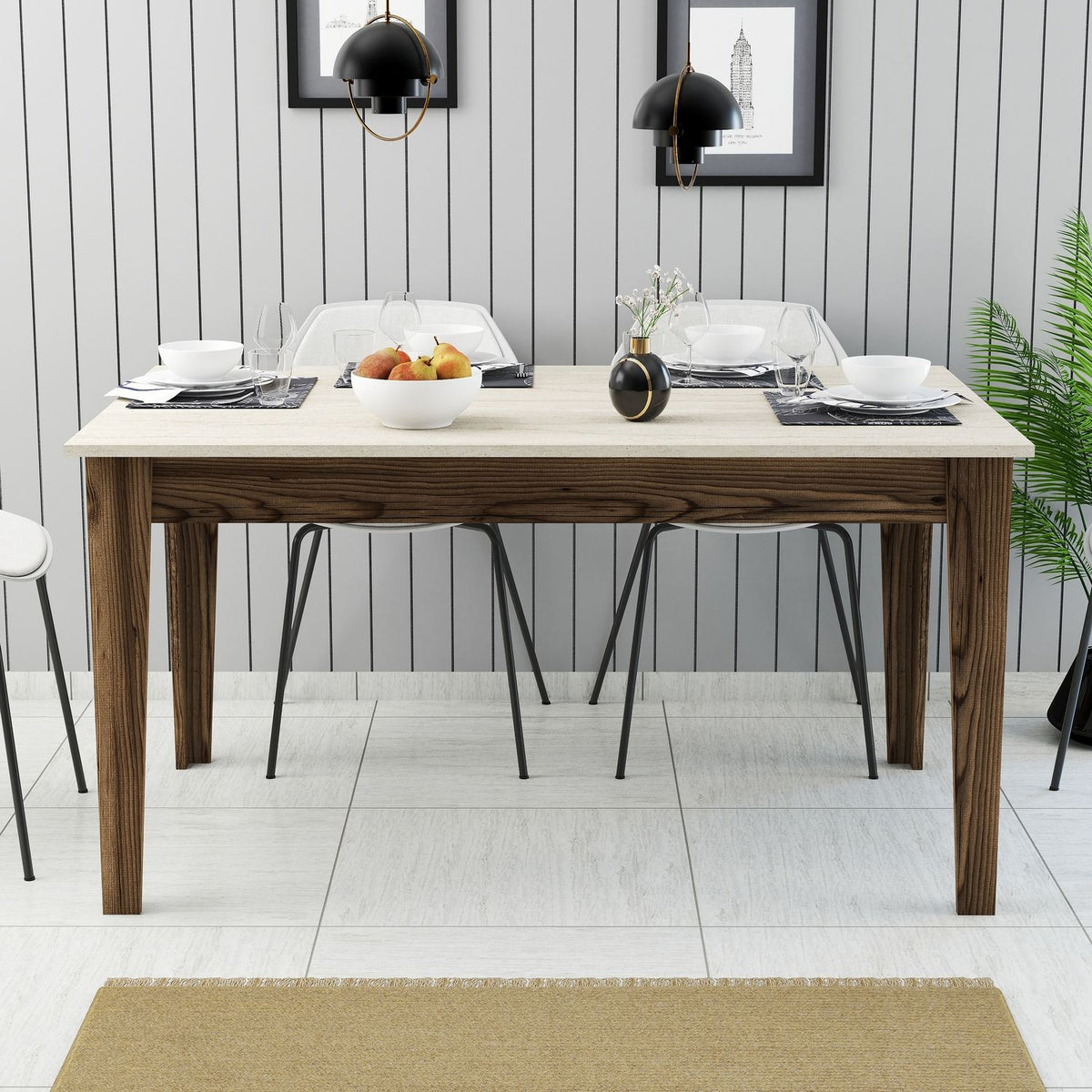 Τραπέζι Τραπεζαρίας Plastira Καρυδί - Travertine 145x88x75 εκ. Μελαμίνης
