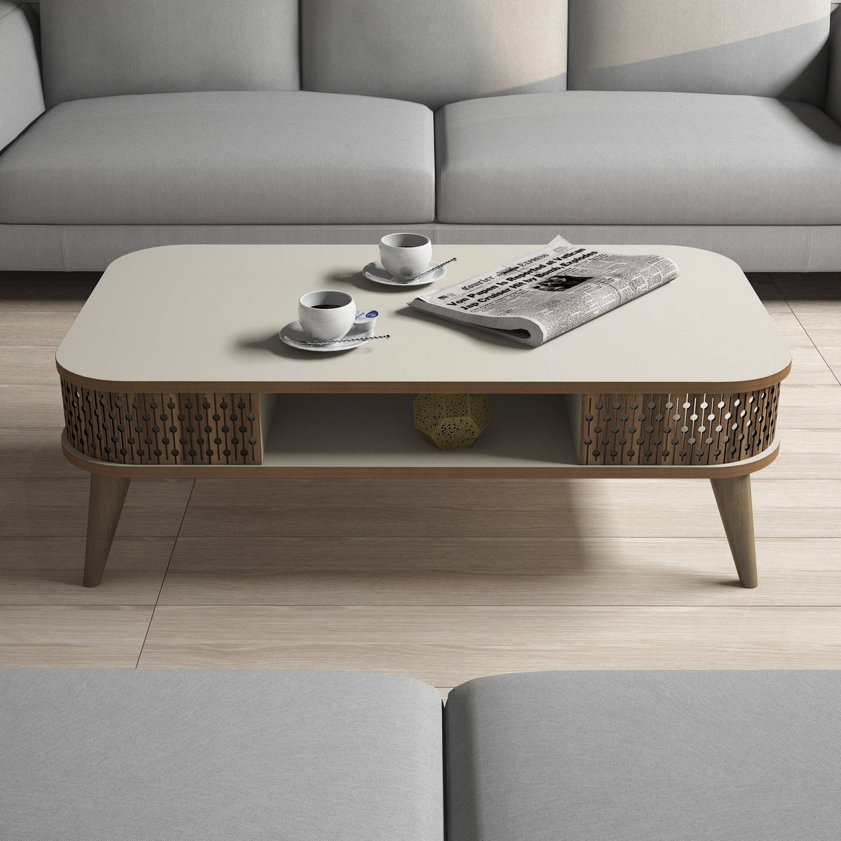 Τραπεζάκι Σαλονιού Trypiti Κρεμ 105x60x34.6 εκ. Μελαμίνης