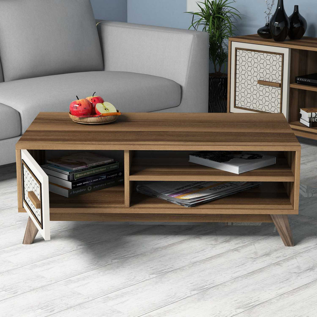 Τραπεζάκι Σαλονιού Kastellos Καρυδί - Κρεμ 105x60x38.2 εκ. Μελαμίνης