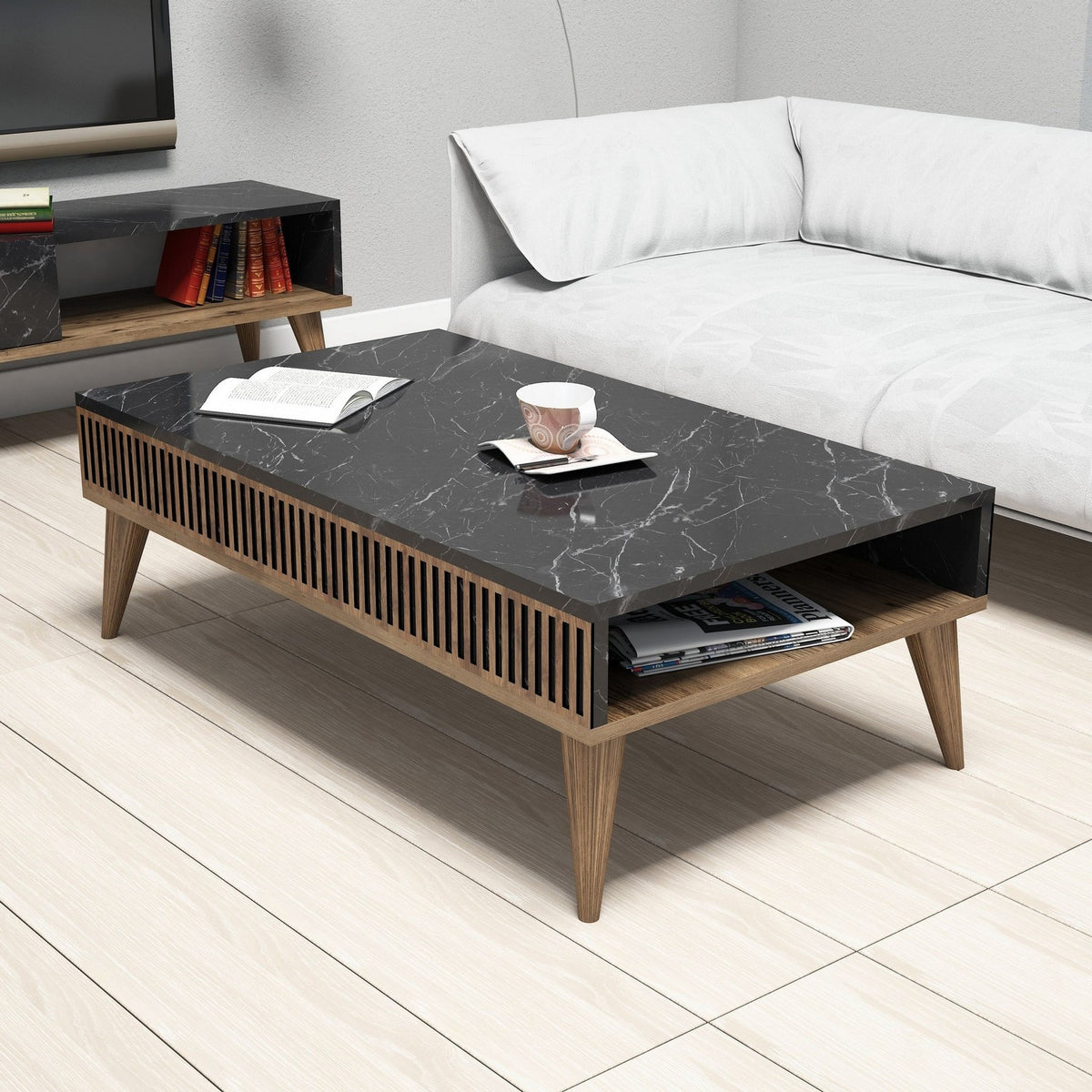 Τραπεζάκι Σαλονιού Plastira Καρυδί - Μαύρο 105x60x34.6 εκ. Μελαμίνης - Pakobazaar