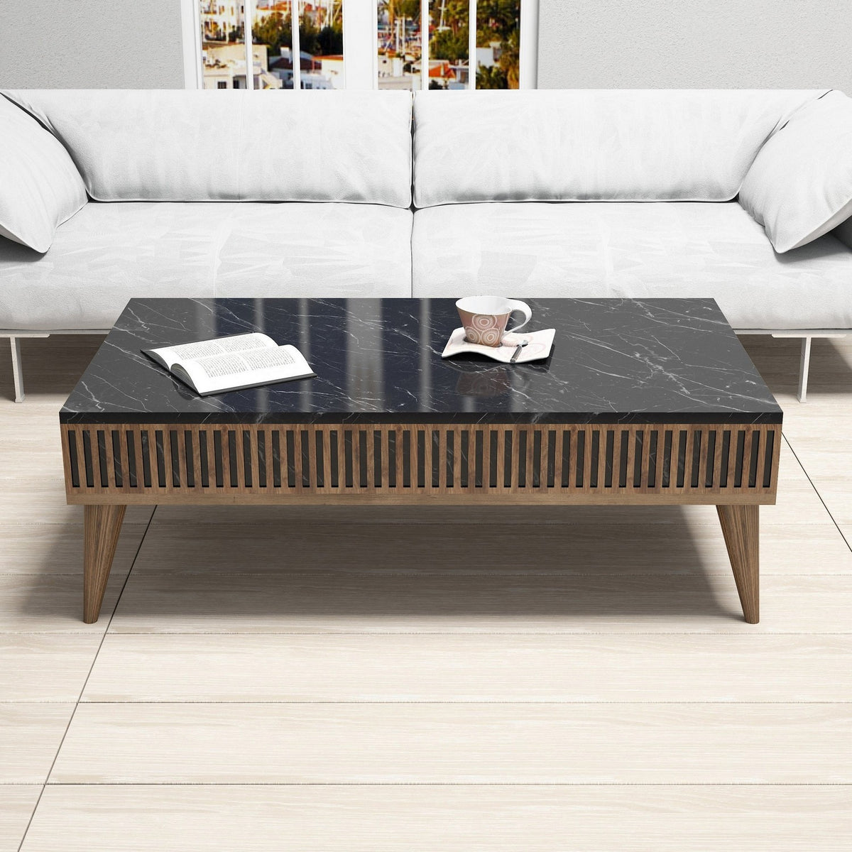 Τραπεζάκι Σαλονιού Plastira Καρυδί - Μαύρο 105x60x34.6 εκ. Μελαμίνης - Pakobazaar