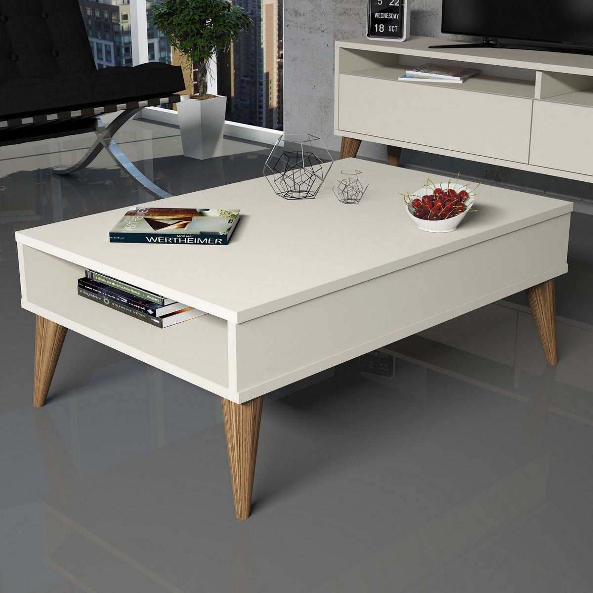 Τραπεζάκι Σαλονιού Orino Κρεμ 90x60x34.6 εκ. Μελαμίνης