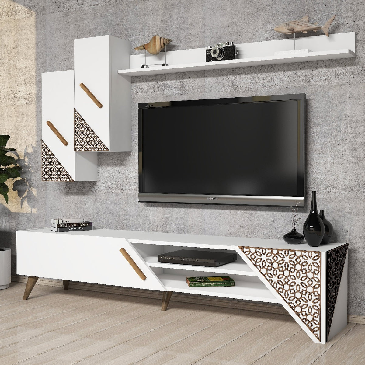 Σύνθεση Τηλεόρασης Neda Λευκό 180x37x40 εκ. Μελαμίνης