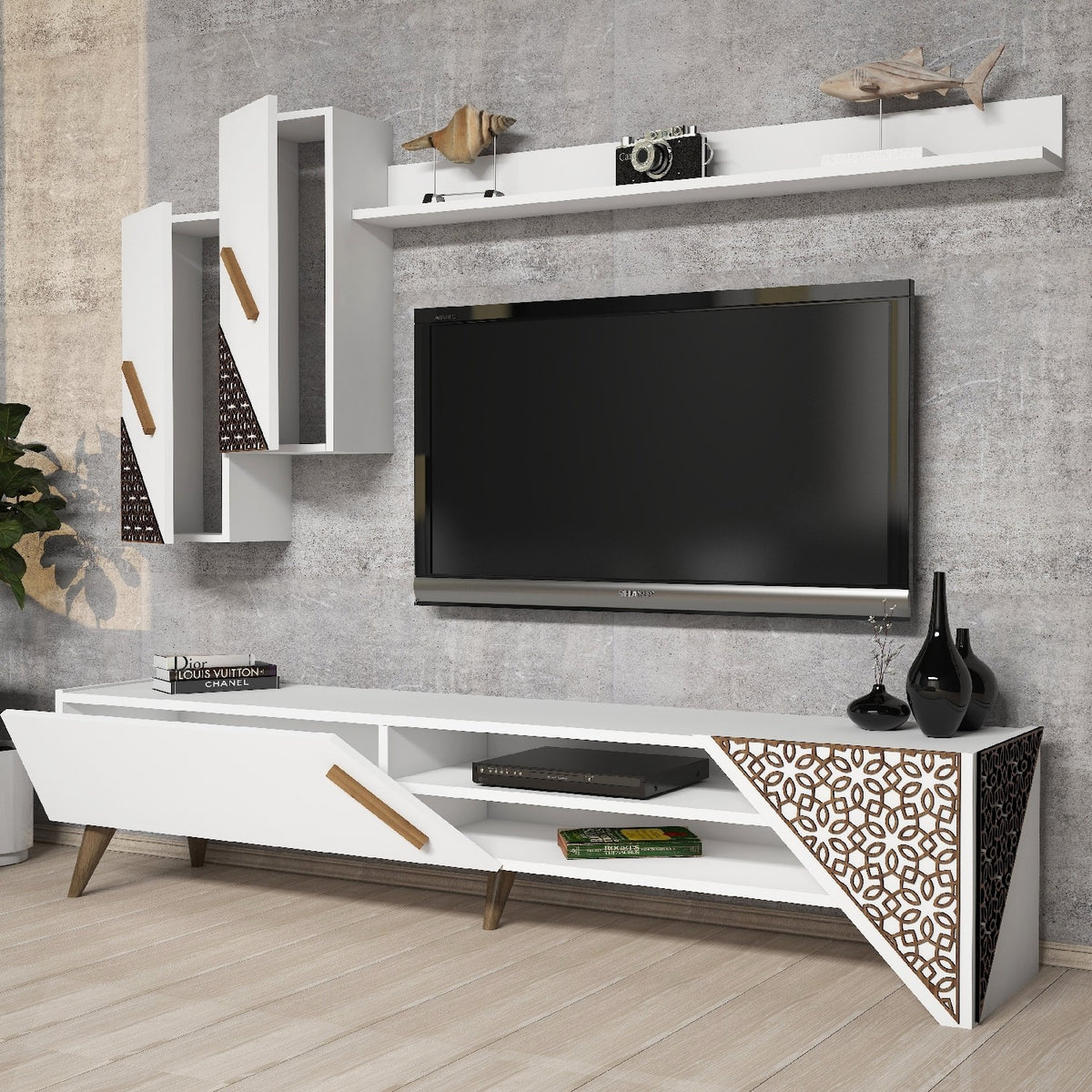 Σύνθεση Τηλεόρασης Neda Λευκό 180x37x40 εκ. Μελαμίνης