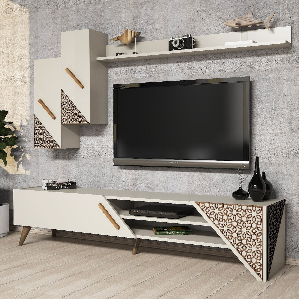 Σύνθεση Τηλεόρασης Neda Κρεμ 180x37x40 εκ. Μελαμίνης