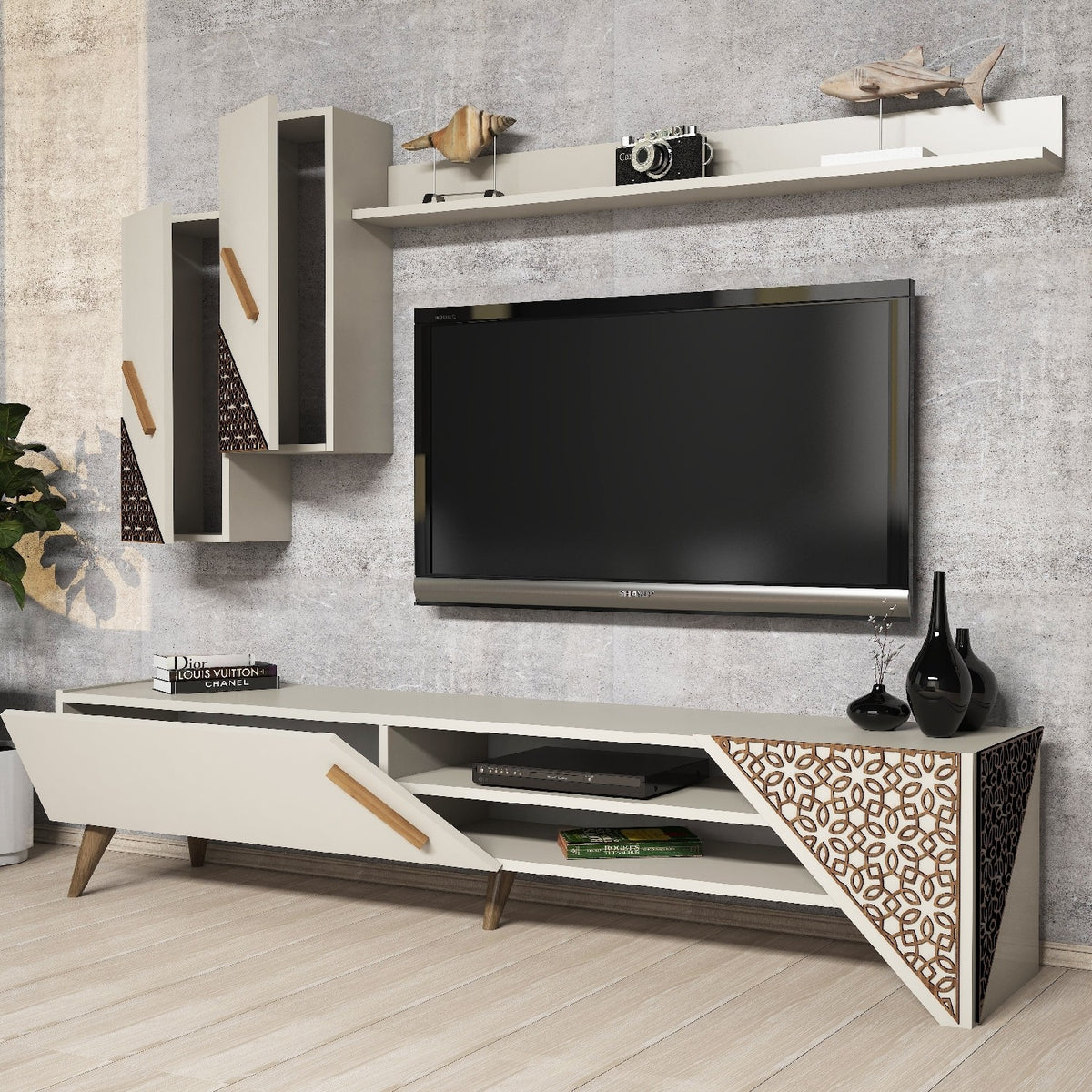 Σύνθεση Τηλεόρασης Neda Κρεμ 180x37x40 εκ. Μελαμίνης