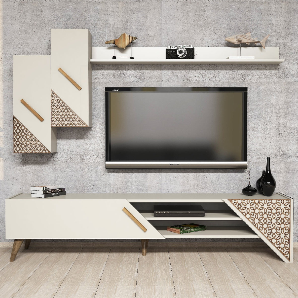 Σύνθεση Τηλεόρασης Neda Κρεμ 180x37x40 εκ. Μελαμίνης