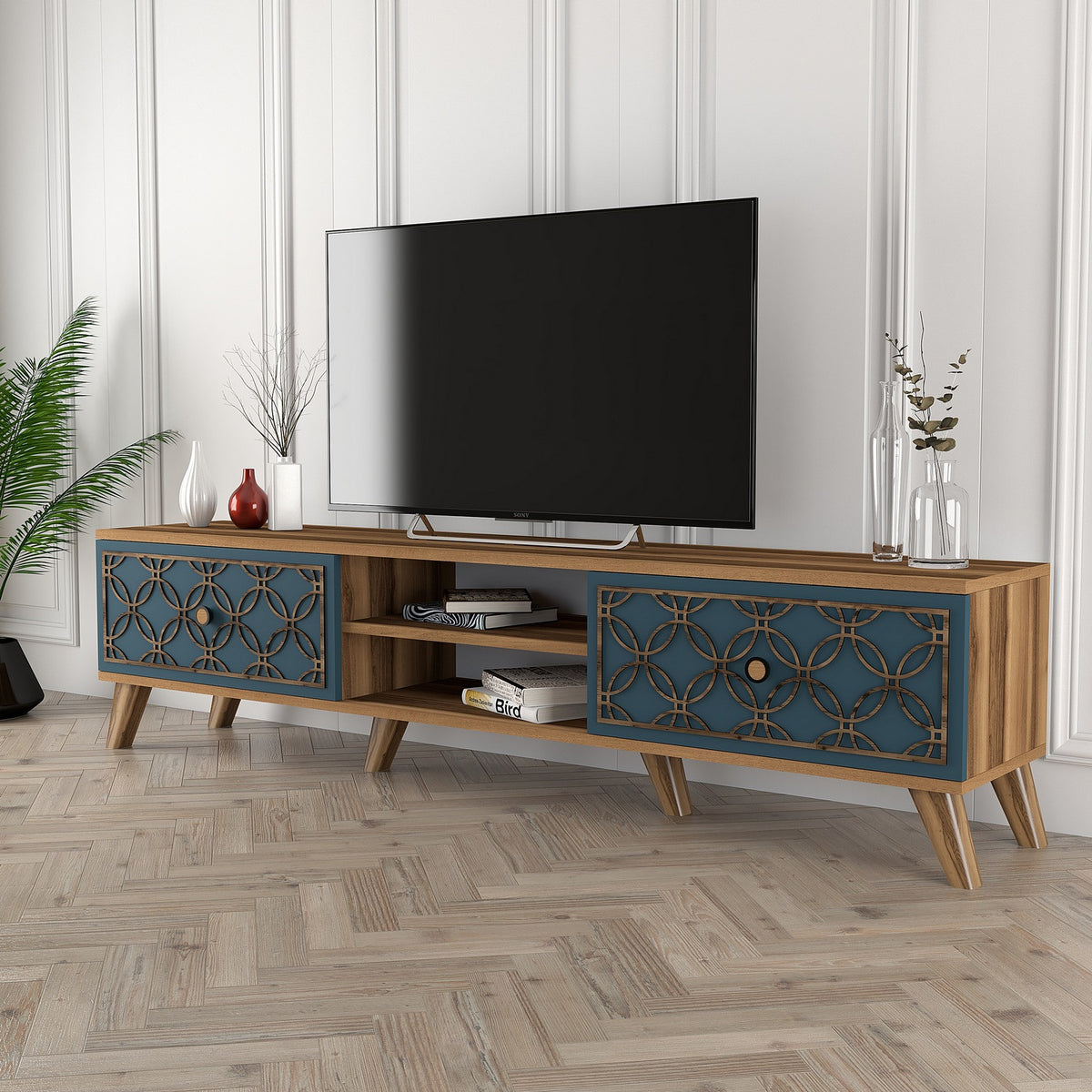 Έπιπλο Τηλεόρασης Plomari Καρυδί - Chalcedony 180x35x44 εκ. Μελαμίνης