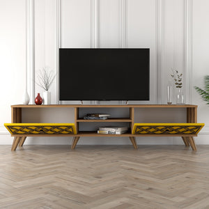 Έπιπλο Τηλεόρασης Plomari Καρυδί - Κίτρινο 180x35x44 εκ. Μελαμίνης