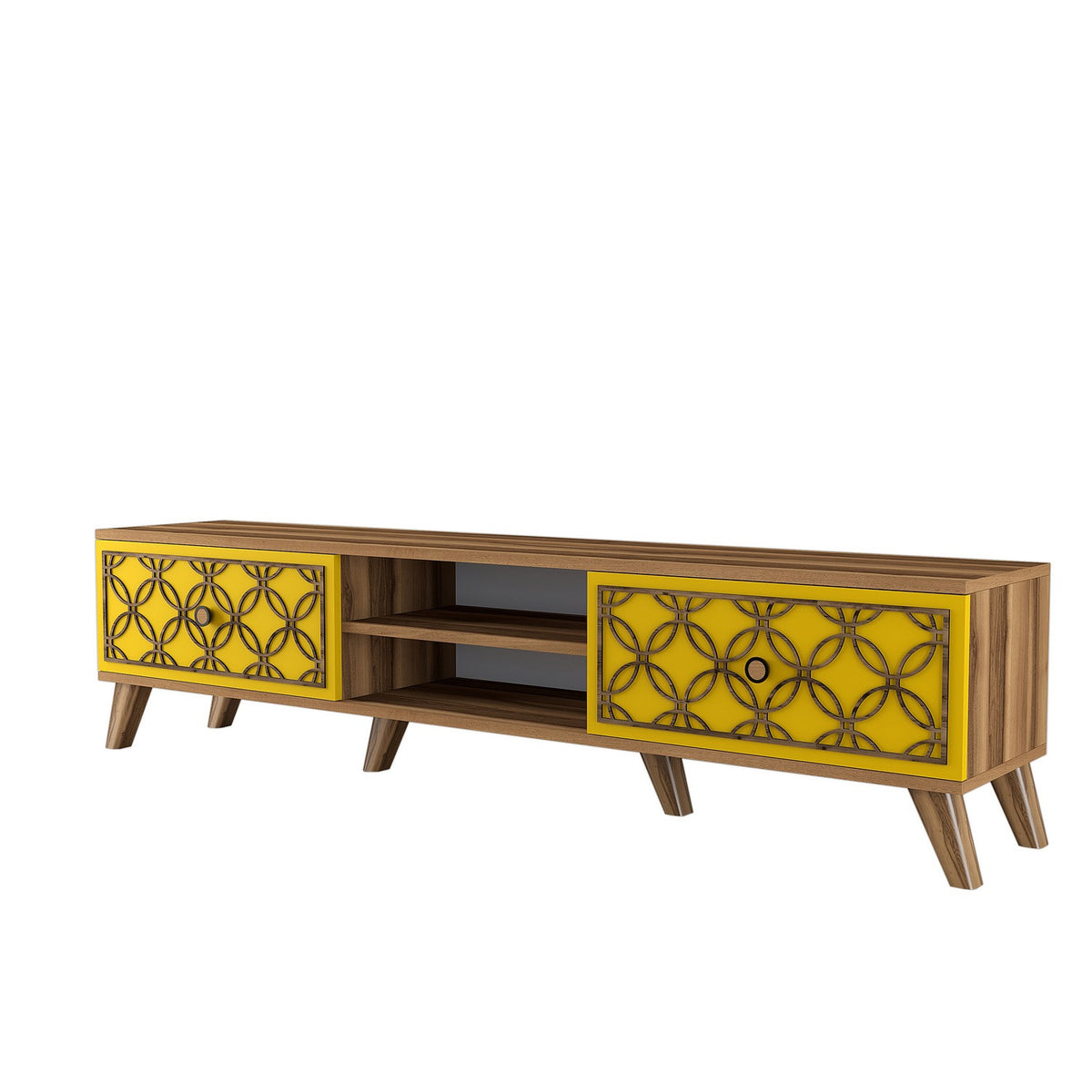 Έπιπλο Τηλεόρασης Plomari Καρυδί - Κίτρινο 180x35x44 εκ. Μελαμίνης