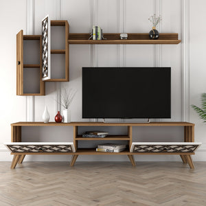 Σύνθεση Τηλεόρασης Polichrono Καρυδί - Λευκό 180x35x44 εκ. Μελαμίνης