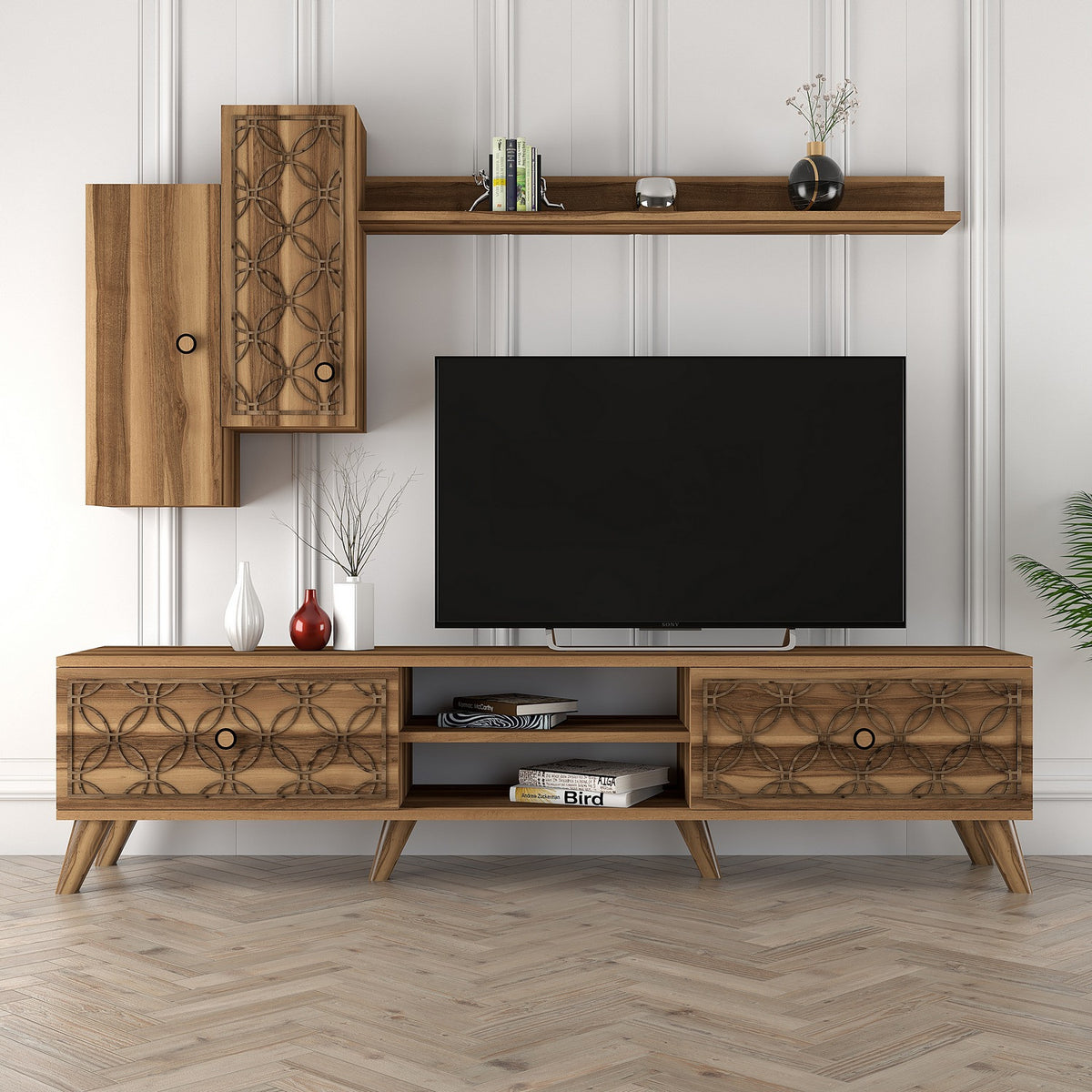 Σύνθεση Τηλεόρασης Polichrono Καρυδί 180x35x44 εκ. Μελαμίνης