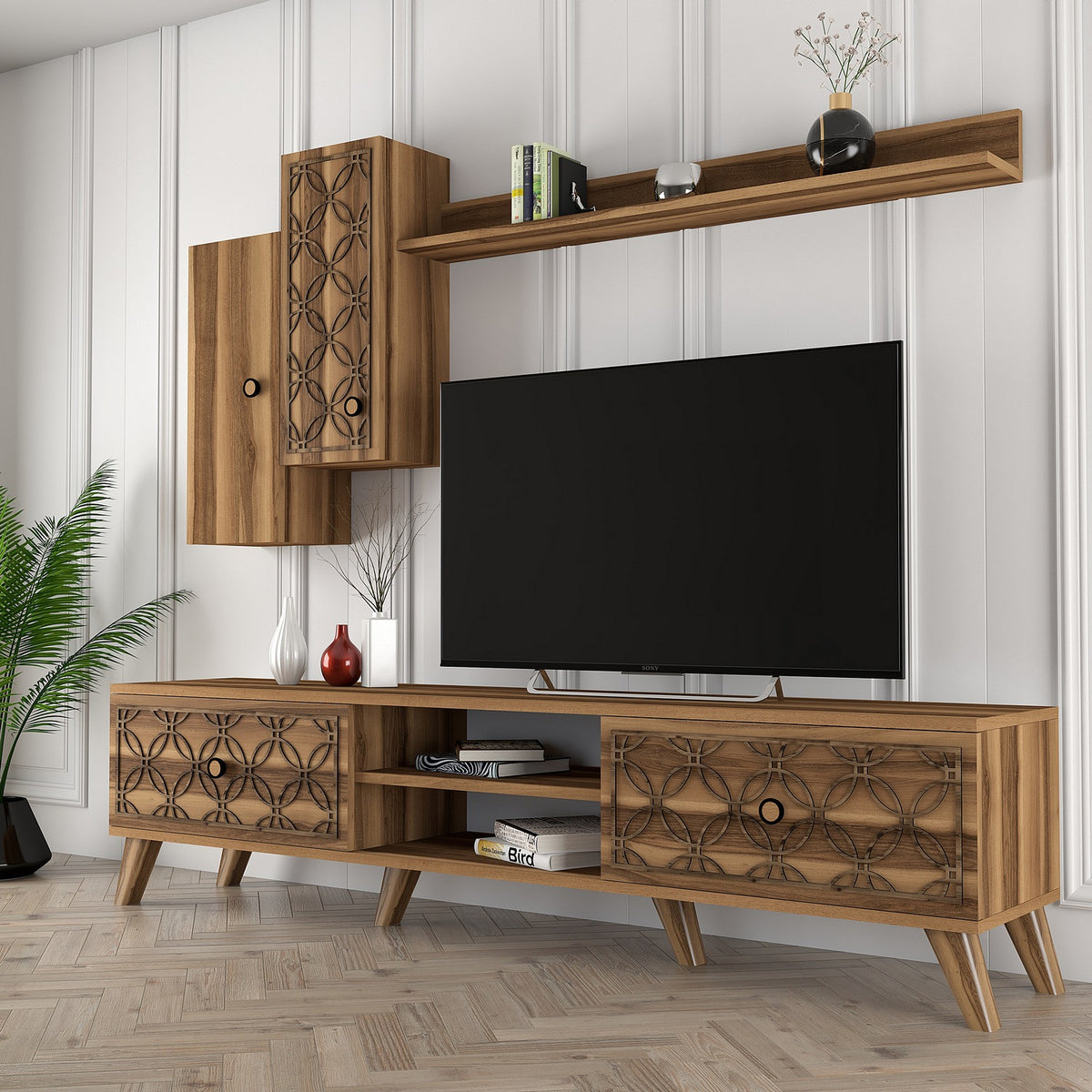 Σύνθεση Τηλεόρασης Polichrono Καρυδί 180x35x44 εκ. Μελαμίνης