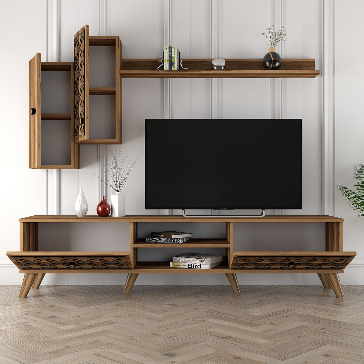 Σύνθεση Τηλεόρασης Polichrono Καρυδί 180x35x44 εκ. Μελαμίνης