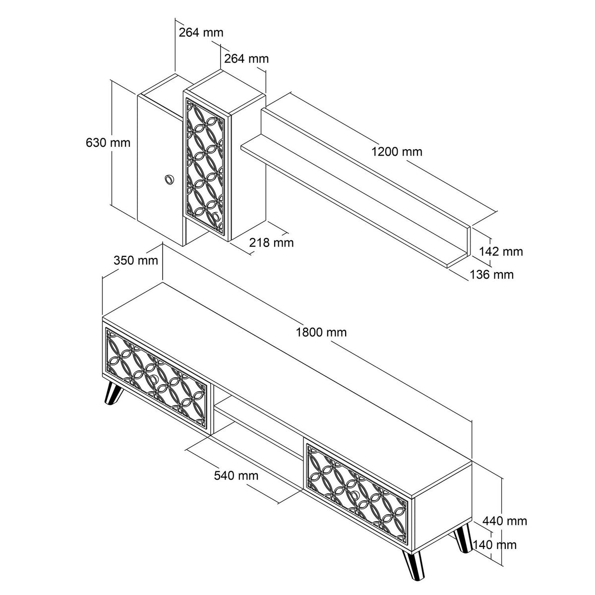 Σύνθεση Τηλεόρασης Polichrono Καρυδί 180x35x44 εκ. Μελαμίνης