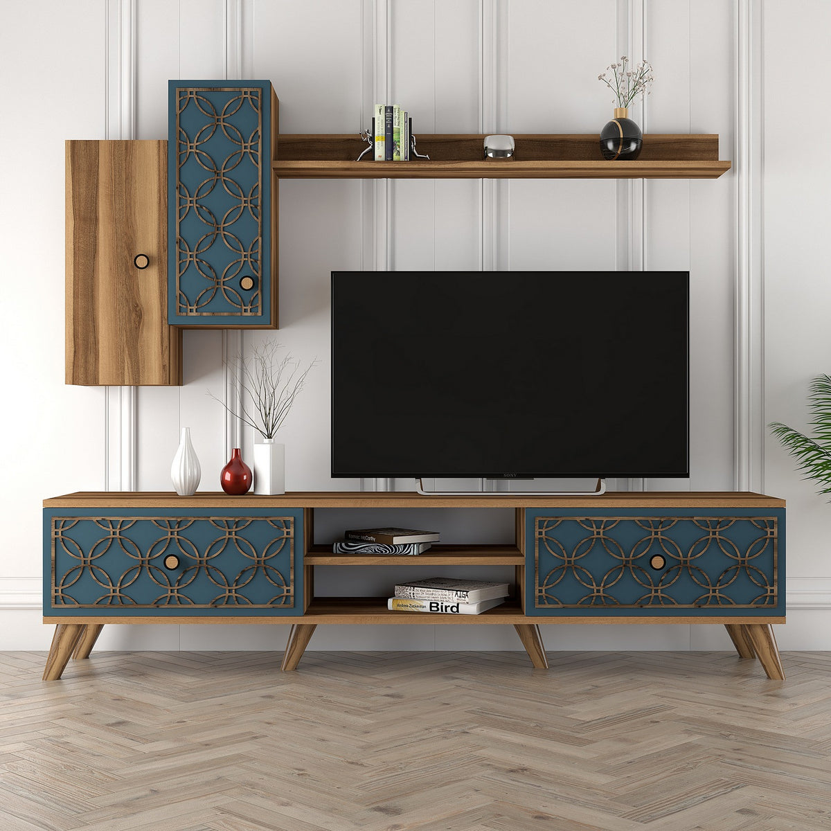 Σύνθεση Τηλεόρασης Polichrono Καρυδί - Chalcedony 180x35x44 εκ. Μελαμίνης